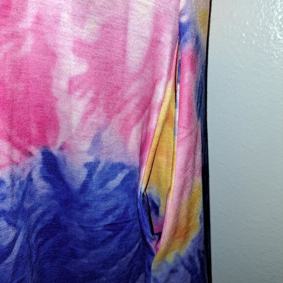 NWT Oversized Gradient Print Short Sleeve Rainbow Tie Dye Loose Casual Mini Dres - Picture 8 of 10